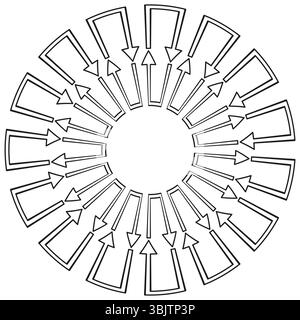 Arrow radial layout. Circular motion symbol. White background vector. Symmetry pointer form. Stock Vector