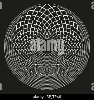 Woven circular form. Black radial mesh. Complex geometric pattern. Vector abstract design. Stock Vector