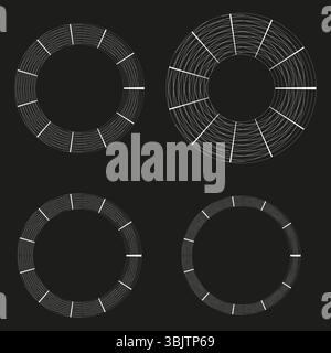 Radial gear pattern. Circular segmented wheel. Dark abstract vector. Mechanical ring shape. Stock Vector