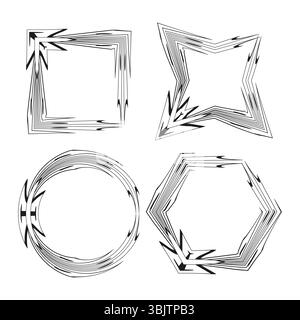 Spiky vector frames. Abstract shape outline. Decorative black borders. Square star circle mix. Stock Vector