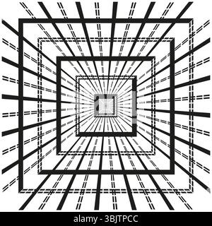Geometric square tunnel. Receding frame illusion. Central abstract depth. Vector shape layout. Stock Vector