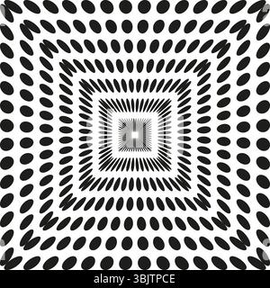 Vibrant square illusion. Concentric dot vector. Perspective tunnel pattern. Black white contrast. Stock Vector