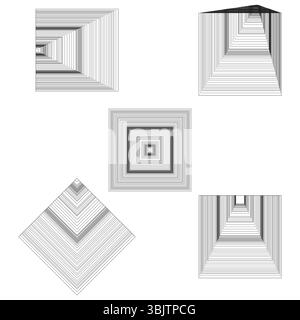 Line square vector. Optical form shape. Abstract geometry illusion. Symmetric block element. Stock Vector