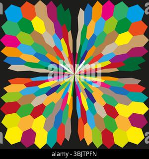 Multicolor floral shape. Radial flower pattern. Psychedelic vector symbol. Color burst artwork. Stock Vector