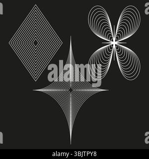 Wireframe twist figure. Diamond mesh pattern. Vector contrast design. Rotational symmetry object. Stock Vector