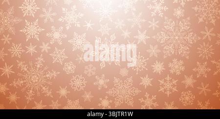 A vibrant Christmas illustration featuring various intricate snowflakes of varying sizes and designs, white on beige gradient background. Stock Vector