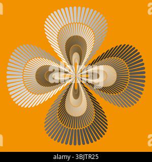 Flower icon figure. Layered petal shape. Brown beige swirl. Vector orange background. Stock Vector