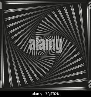 Black spiral background. Twisted vector tunnel. Abstract swirl form. Optical illusion effect. Stock Vector