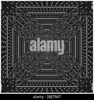 Geometric tunnel shape. Deep square illusion. Black perspective vector. Abstract visual depth. Stock Vector