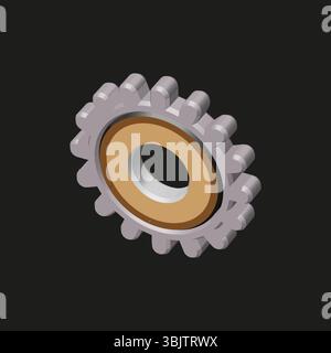Metal gear vector. Mechanical wheel shape. Industrial silver element. Golden inner circle. Stock Vector
