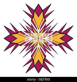 Pointed star shape. Geometric floral burst. Sharp petal form. Vector ornament icon. Stock Vector