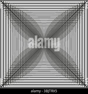 Radiant cross pattern. Black white gradient. Geometric vector shape. Abstract light illusion. Stock Vector