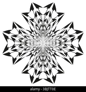 Complex snowflake icon. Intricate star symbol. Geometric swirl vector. Detailed frost motif. Stock Vector