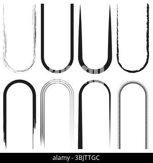 Rounded U pattern. Vertical vector form. Black white symmetry. Abstract stripe layout. Stock Vector