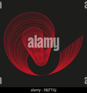Red spiral design. Curved ribbon shape. Vector swirl pattern. Dark background element. Stock Vector