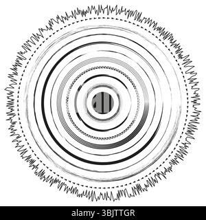 Circular ripple effect. Concentric wave form. Vector illusion pattern. Black white background Stock Vector