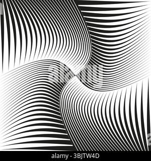 Wavy stripe illusion. Abstract bending lines. Vector optical depth. Dynamic curve pattern. Stock Vector