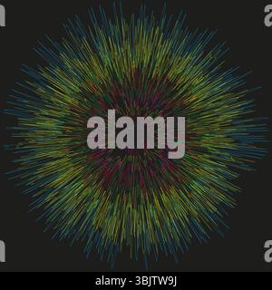 Fractal sphere shape. Fiber burst icon. Green yellow explosion. Vector star form. Stock Vector