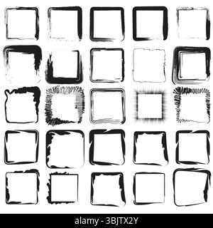 Square paint texture. Grunge block grid. Vector brush pattern. Rough monochrome layout. Stock Vector