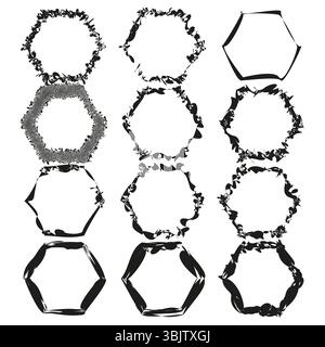 Broken hexagon pattern. Fractured shape icon. Irregular mesh symbol. Vector abstract grid. Stock Vector