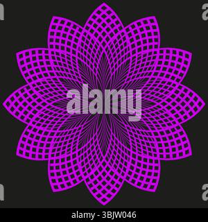 Purple spirograph bloom. Radial rosette pattern. Intricate floral wheel. Vector geometric mandala. Stock Vector