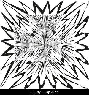 Double star symbol. Radiating vector burst. Abstract sharp shape. Black outline element. Stock Vector
