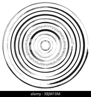 Concentric circle pattern. Round spiral drawing. Optical illusion vector. Geometric swirl symbol. Stock Vector