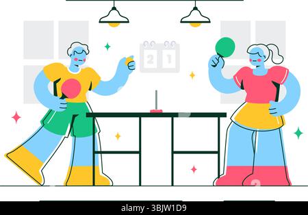 Playing Table Tennis Sports Vector Illustration Featuring Racket and Ball of Ping Pong Game Match, Hitting a Plastic Ball in a Flat Style Background Stock Vector