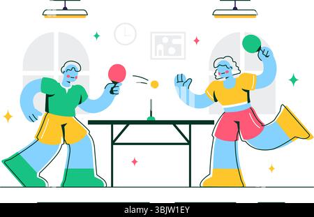 Playing Table Tennis Sports Vector Illustration Featuring Racket and Ball of Ping Pong Game Match, Hitting a Plastic Ball in a Flat Style Background Stock Vector
