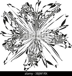 Black burst explosion. Abstract dynamic form. Chaotic line pattern. Vector energy illustration. Stock Vector