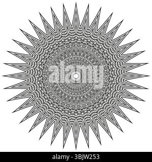 Intricate mandala pattern. Radial sun vector. Detailed geometric ornament. Soft gray tone. Stock Vector