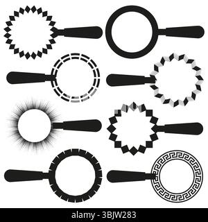Set of magnifying glass icons. Minimal search symbols. Thin outline vector design. Black and white clean style. Stock Vector