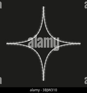 Symmetric star curve. Glowing white figure. Dark background vector. Light cross shape. Stock Vector