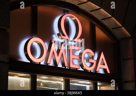 Shanghai,China-Feb.27th 2025: Omega company brand logo Stock Photo