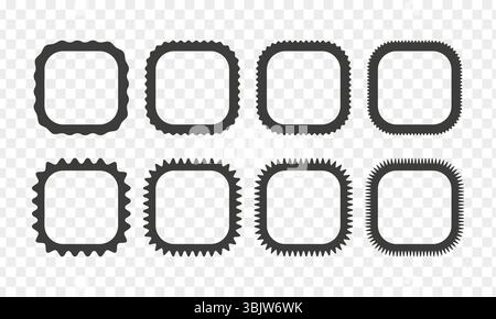 Zigzag edge rounded square frames collection. Stock Vector