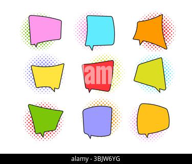 Retro speech bubbles collection with halftone shadows Stock Vector