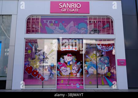 Sanrio Gift Gate store front featuring Hello Kitty items on Orange