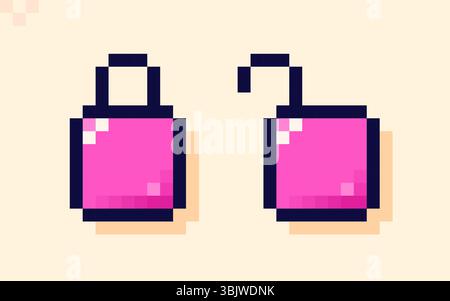 8 bit icon of an open and closed lock. Stock Vector