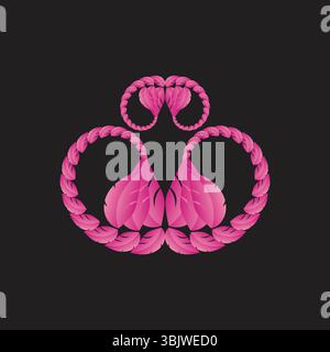 A vibrant abstract digital art piece featuring a symmetrical design of layered pink organic shapes, resembling an ornate crown or intertwined petals o Stock Vector