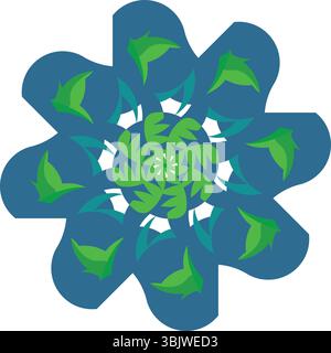 A dynamic abstract digital art piece featuring a symmetrical star-like or gear-like design with swirling red and brown pointed elements around a centr Stock Vector