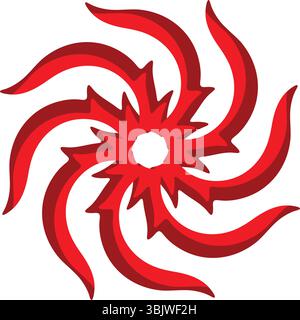 An intricate and vibrant abstract symmetrical circular design featuring interlocking red petal-like shapes with gradient shading, creating a dynamic s Stock Vector