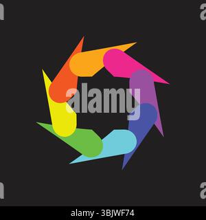 A vibrant abstract circular design featuring stylized, overlapping elements in a full spectrum of rainbow colors, resembling a camera aperture or colo Stock Vector