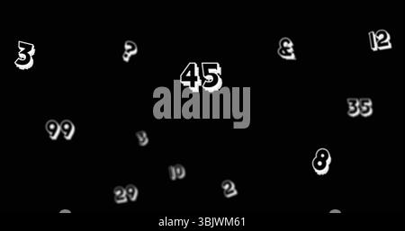 Displaying number 45 glitching on black background, with numerals from 2 to 99 and symbols Stock Photo
