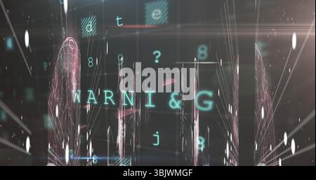 Displaying glowing text ARNI  and  G streaming with drifting letters and glitch columns in cyberspac Stock Photo