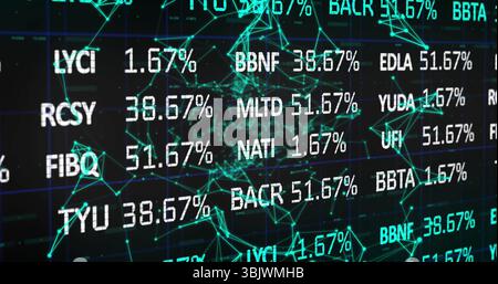 Displaying display panel with alphanumeric codes and percentages in console with neon green network Stock Photo