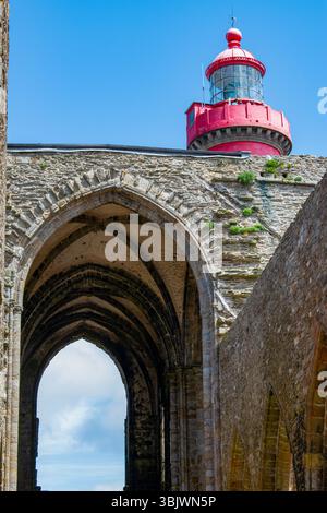 Aerial view of the lighthouse of the Pointe Saint Mathieu facing the ...