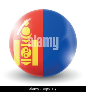 Glass light ball with flag of Mongolia. Round sphere, template icon. Mongolian national symbol. Glossy realistic ball, 3D abstract vector illustration Stock Vector