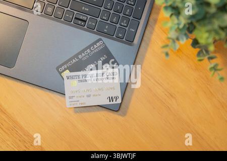 Credit cards on keyboard with laptop with copy space. Online payment for purchases from online stores. Online shopping concept. Stock Photo