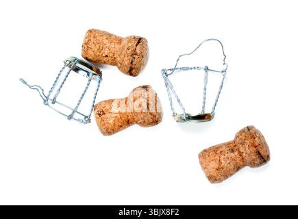 Corks from champagne wine and muselets Stock Photo