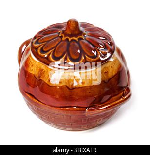 Brown ceramic pot isolated on white Stock Photo
